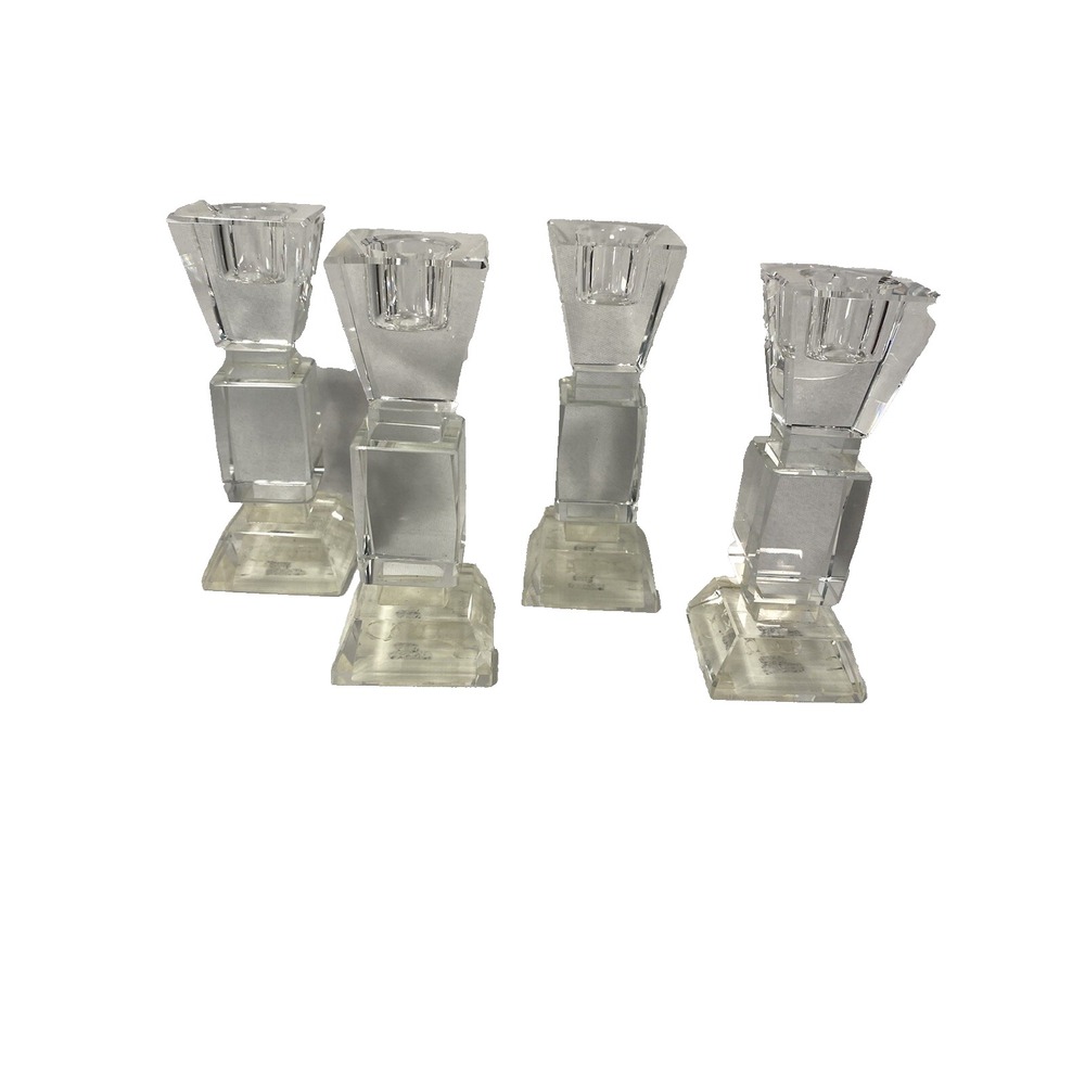 set of 4 home goods candle stick holders clear glass